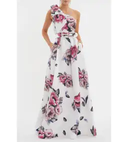Rebecca Vallance Aveline One Shoulder Gown White Floral Size AU 10