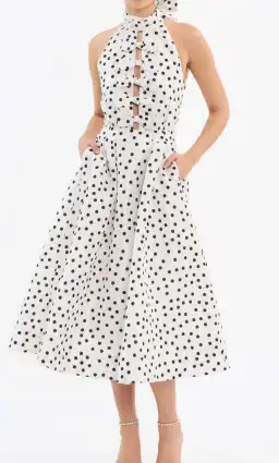 Rebecca Vallance The Delia Halter Midi Dress Polka White Size AU 12