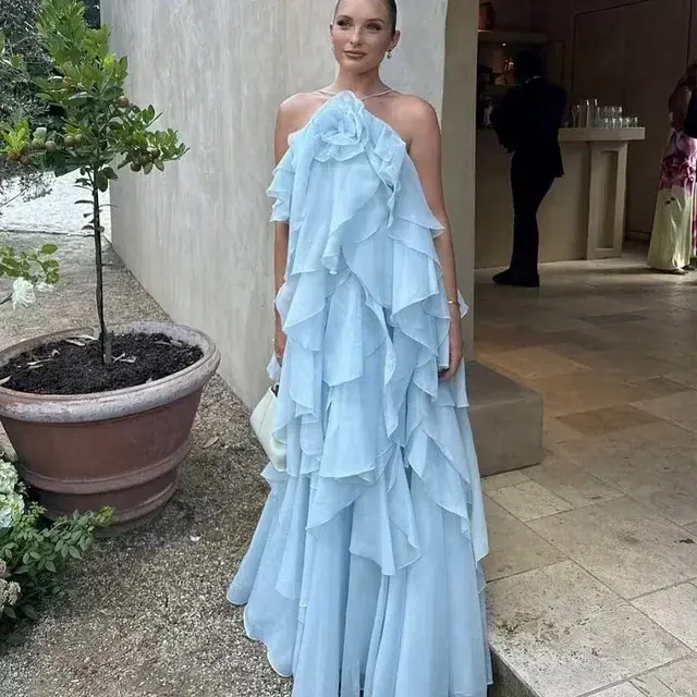 Aje Pandorea Layered Maxi Dress Blue Size 12 for rent on The Volte - main image