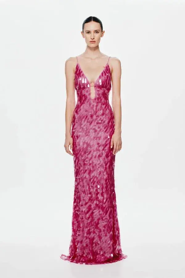 MISHA The Sapphire Sequin Maxi Dress Fuchsia Size 6/XS for rent on The Volte - main image