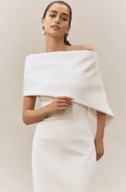 Rachel Gilbert Clara Stretch Crepe Wedding Dress Midi Ivory Size AU 8 for rent on The Volte - image 3