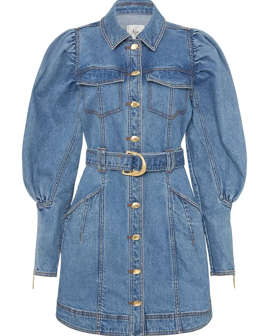 Aje Dione Long Sleeved Denim Mini Dress Blue Size 6 - Image 4