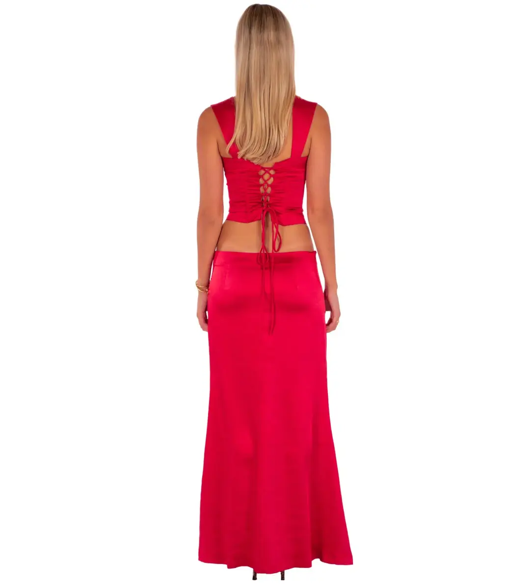 I am Delilah Valerie Corset and Skirt Set in Cherry Size XS / AU 6 for rent on The Volte - main image