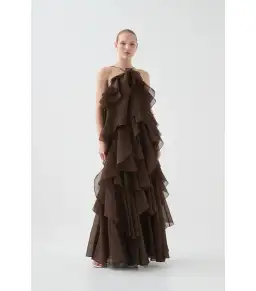 Aje Pandorea Layered Maxi Dress in Chocolate Size AU 8 for rent on The Volte - image 1