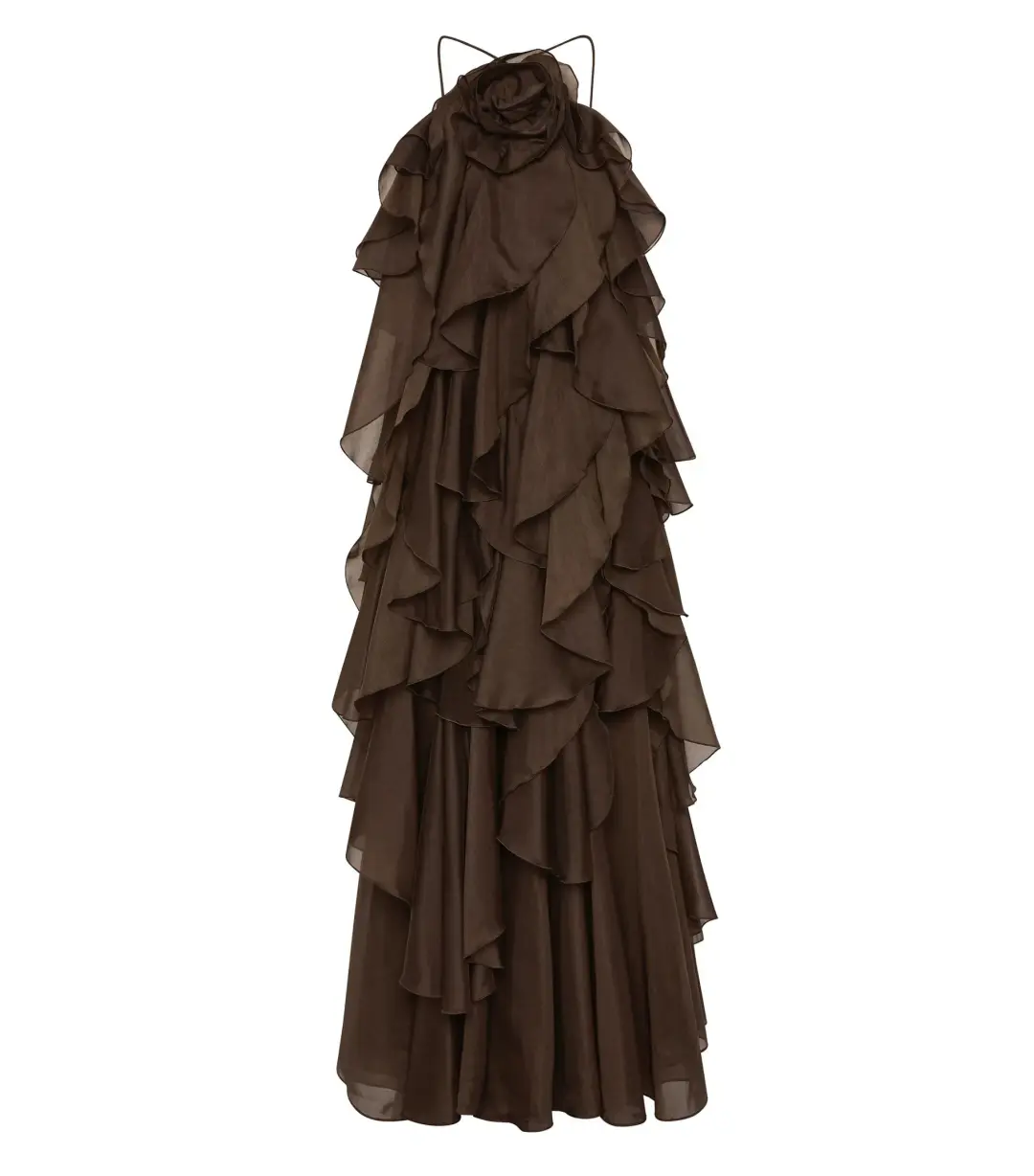 Aje Pandorea Layered Maxi Dress in Chocolate Size AU 8 for rent on The Volte - main image