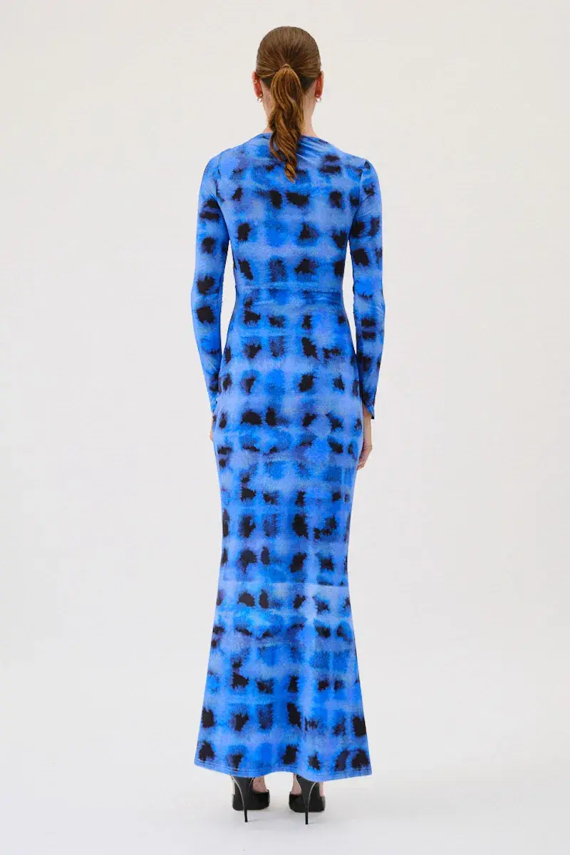 Suboo Shibori Long Sleeve Rouched Maxi Dress Blue Size 10/M for rent on The Volte - main image