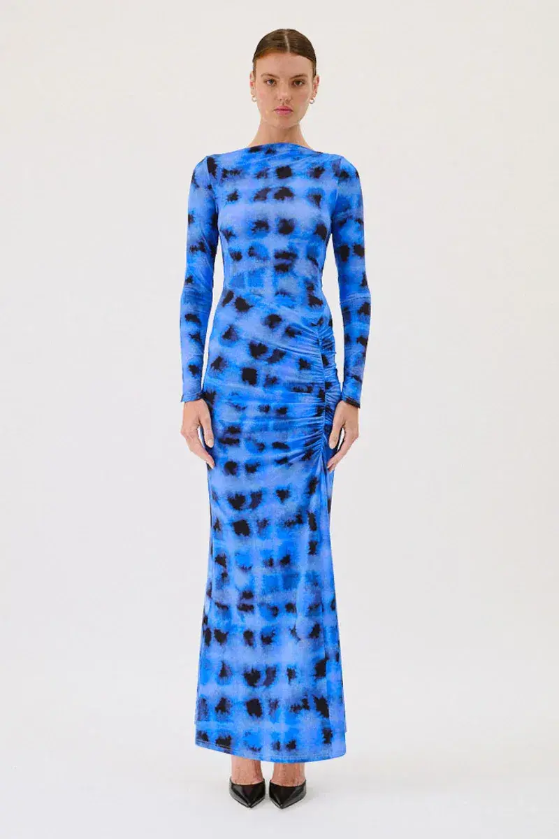 Suboo Shibori Long Sleeve Rouched Maxi Dress Blue Size 10/M for rent on The Volte - main image
