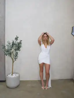 Heiress Beverly Hills Low Neckline Jersey Draped Mini Dress White Size XS / AU 6 for rent on The Volte - image 2