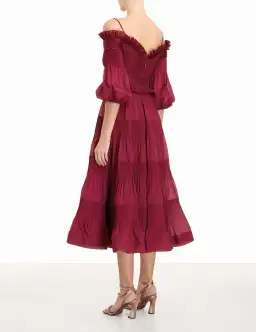 Zimmerman Pleated Off Shoulder Midi Dress Berry Size 1/AU 10 for rent on The Volte - image 3