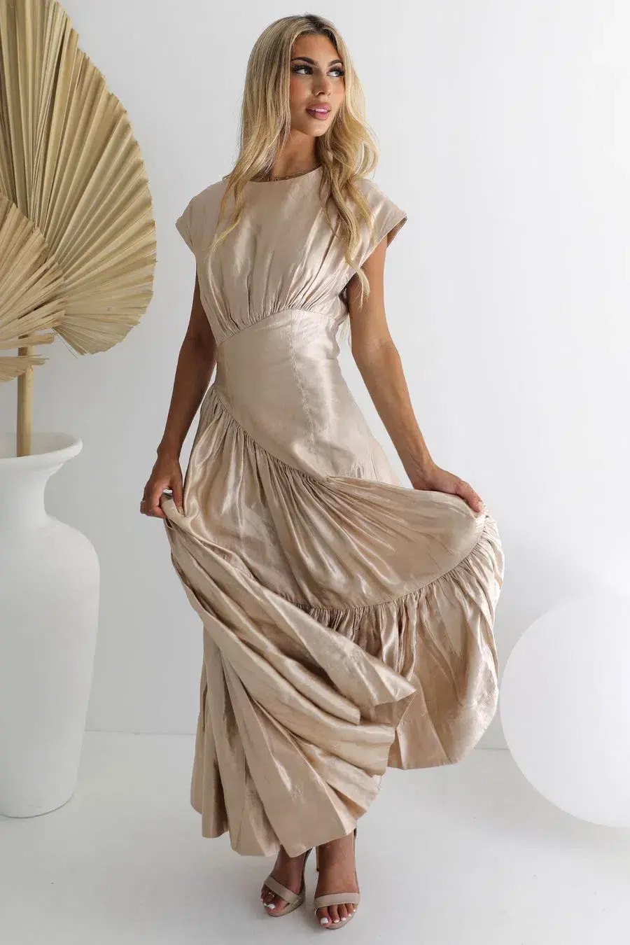 Aje Serendipity Reflection Midi Dress Champagne Size 12 for rent on The Volte - main image