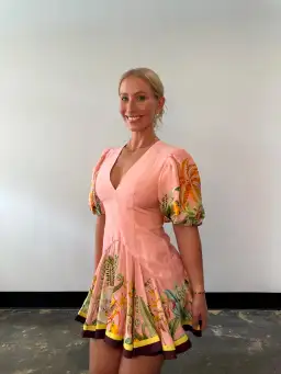 Alemais Papaya Mini Dress Pink Print Size 10 for rent on The Volte - image 1