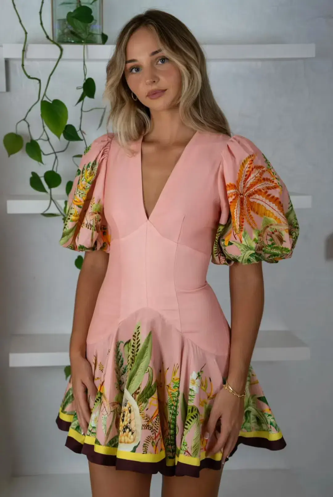 Alemais Papaya Mini Dress Pink Print Size 10 for rent on The Volte - main image