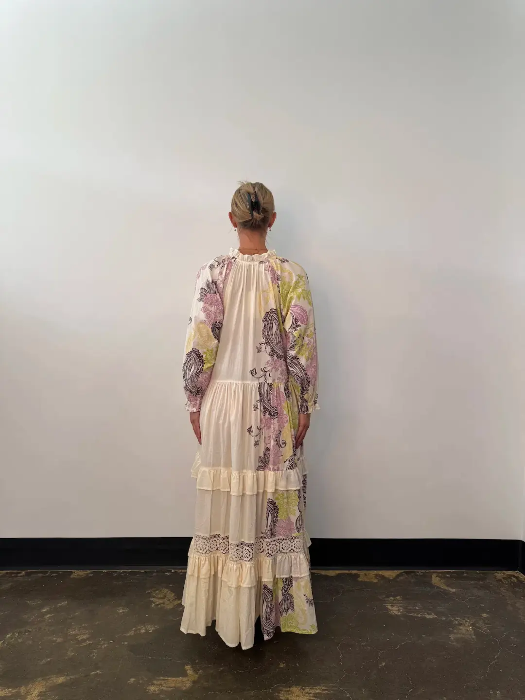 Bohemian Traders Castello Ruffle Maxi Dress Cream Size 12 for rent on The Volte - main image