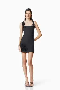 Elliatt Trompe 3D Floral Mini Dress in Black Size XS/AU 6