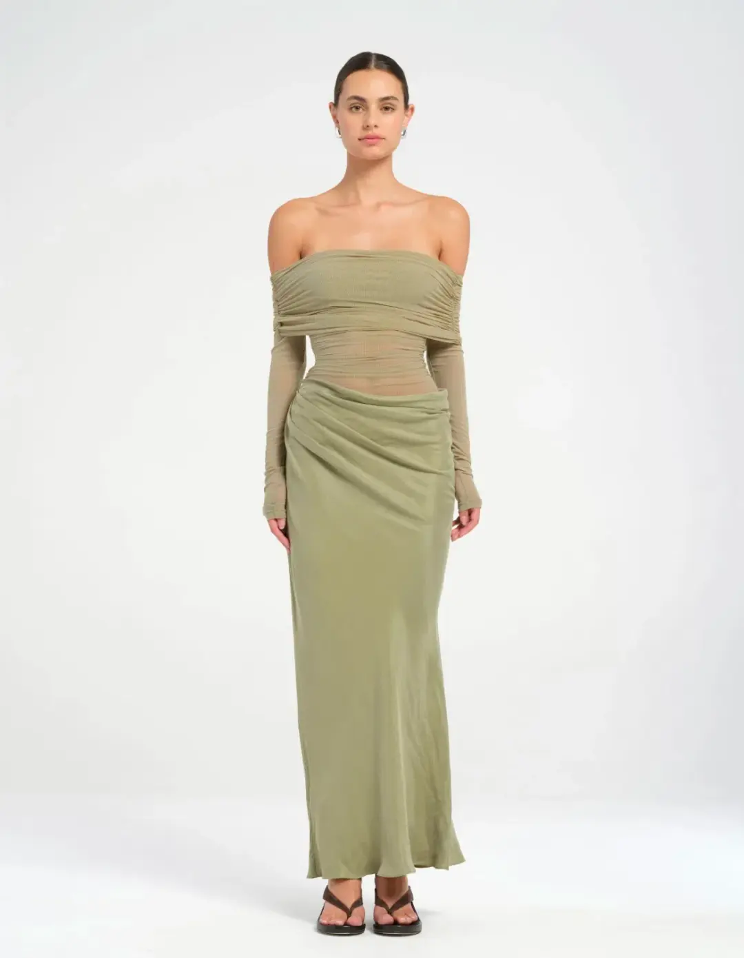 BENNI Yasmin Off-Shoulder Midi Dress Green Size 10 for rent on The Volte - main image