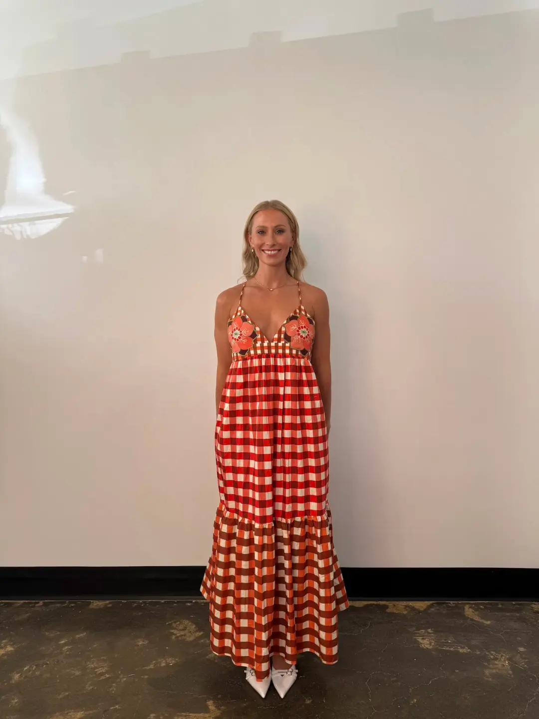 Bohemian Traders Gingham Embroidery Dress In Ruby Cream / Size 12 for rent on The Volte - main image