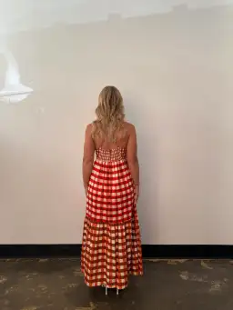 Bohemian Traders Gingham Embroidery Dress In Ruby Cream / Size 12 for rent on The Volte - image 3