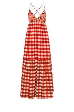 Bohemian Traders Gingham Embroidery Dress In Ruby Cream / Size 12 for rent on The Volte - image 4