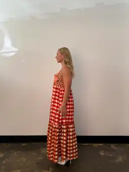 Bohemian Traders Gingham Embroidery Dress In Ruby Cream / Size 12 for rent on The Volte - image 2