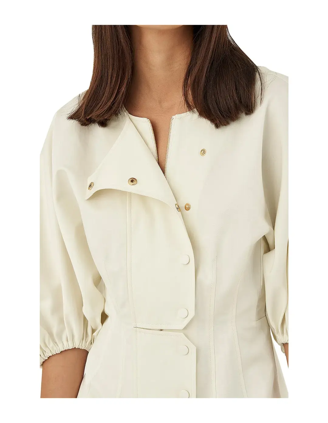 Oroton Sculptured Sleeve Midi Dress in Egg Shell Cream Size 8 for rent on The Volte - main image