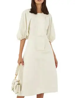 Oroton Sculptured Sleeve Midi Dress in Egg Shell Cream Size 8 for rent on The Volte - image 2
