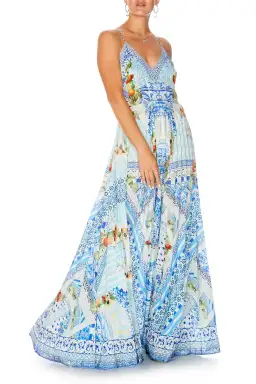 Camilla A Night To Remember Crystal Embellished Printed Blue Silk Maxi Dress Size M / AU 12 for rent on The Volte - image 4