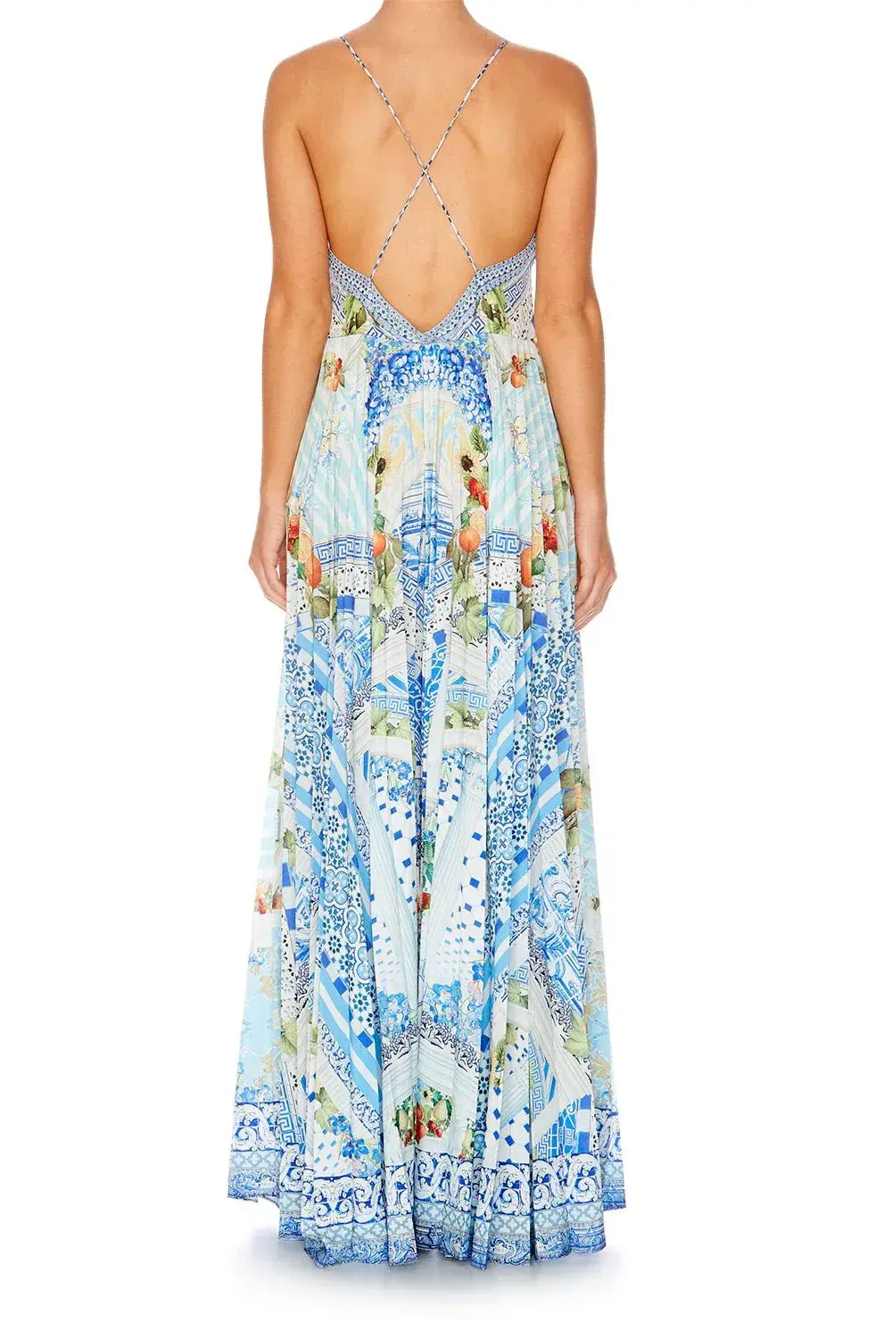 Camilla A Night To Remember Crystal Embellished Printed Blue Silk Maxi Dress Size M / AU 12 for rent on The Volte - main image