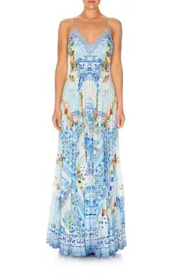 Camilla A Night To Remember Crystal Embellished Printed Blue Silk Maxi Dress Size M / AU 12 for rent on The Volte - image 1