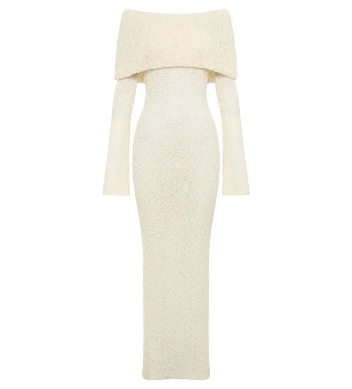 MESHKI Marisol Off Shoulder Boucle Maxi Dress Ivory Size M AU 10 - Image 8