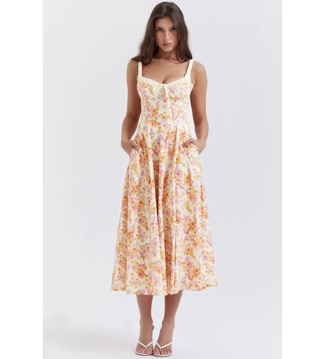 House of CB Sabrina Bustier Midi Dress Ivory Print Size L/AU 14 for rent on The Volte - main image