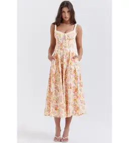 House of CB Sabrina Bustier Midi Dress Ivory Print Size L/AU 14 for rent on The Volte - image 3