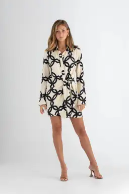 Pasduchas Covert Shirt Mini Dress Quatrefoil Print Size 14 for rent on The Volte - image 3