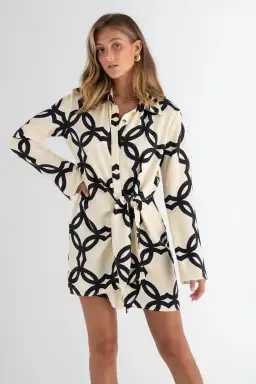 Pasduchas Covert Shirt Mini Dress Quatrefoil Print Size 14 for rent on The Volte - image 2