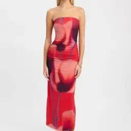 Kookai Flora Strapless Midi Dress Red Size 8