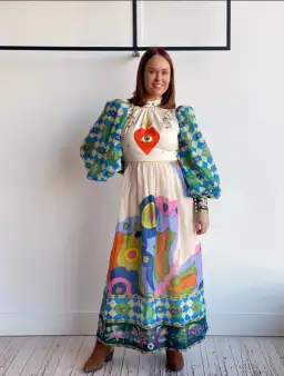 Alemais Lou Balloon Sleeve Midi Multi Print Size 12