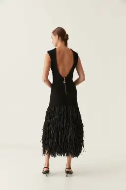 Aje RUSHES RAFFIA KNIT MIDI DRESS BLACK size 6 for rent on The Volte - image 3