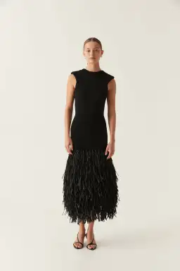 Aje RUSHES RAFFIA KNIT MIDI DRESS BLACK size 6 for rent on The Volte - image 1