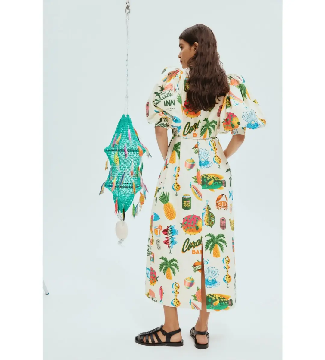 Alemais Samaki Puff Sleeve Midi Dress Multi Size 6 for rent on The Volte - main image
