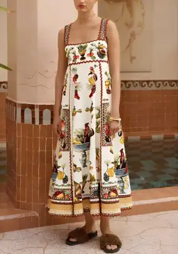 Alemais Mercado Summer Midi Dress in Exclusive Print Size AU 8