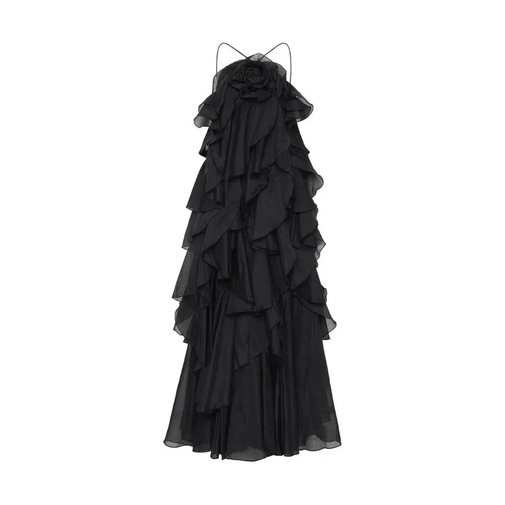 Aje Pandora Ruffled Dress Black Size 8 for rent on The Volte - main image