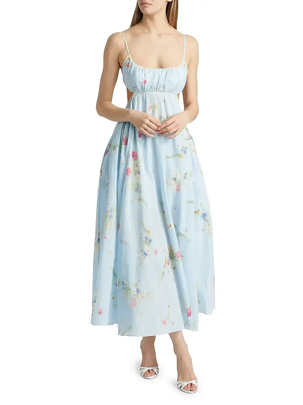 Zimmermann Lucky Picnic Floral Linen Maxi Dress in Blue Size 0 / AU 6 for rent on The Volte - main image