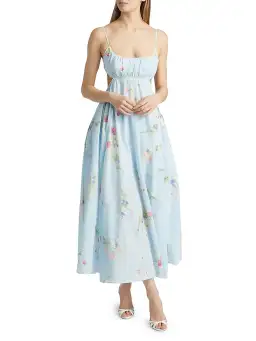 Zimmermann Lucky Picnic Floral Linen Maxi Dress in Blue Size 0 / AU 6 for rent on The Volte - image 1