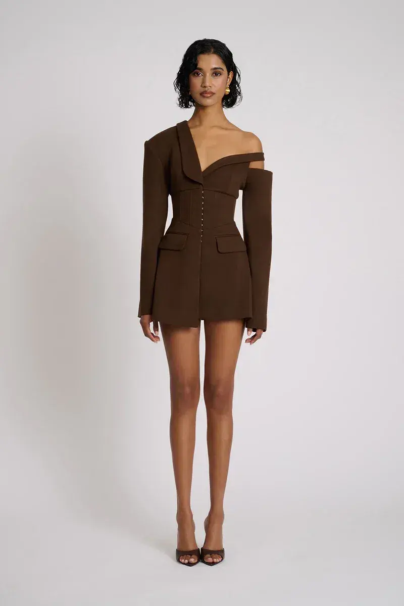 Eliya The Label Ayla Blazer MIni Dress in Brown Size S / AU 8 for rent on The Volte - main image