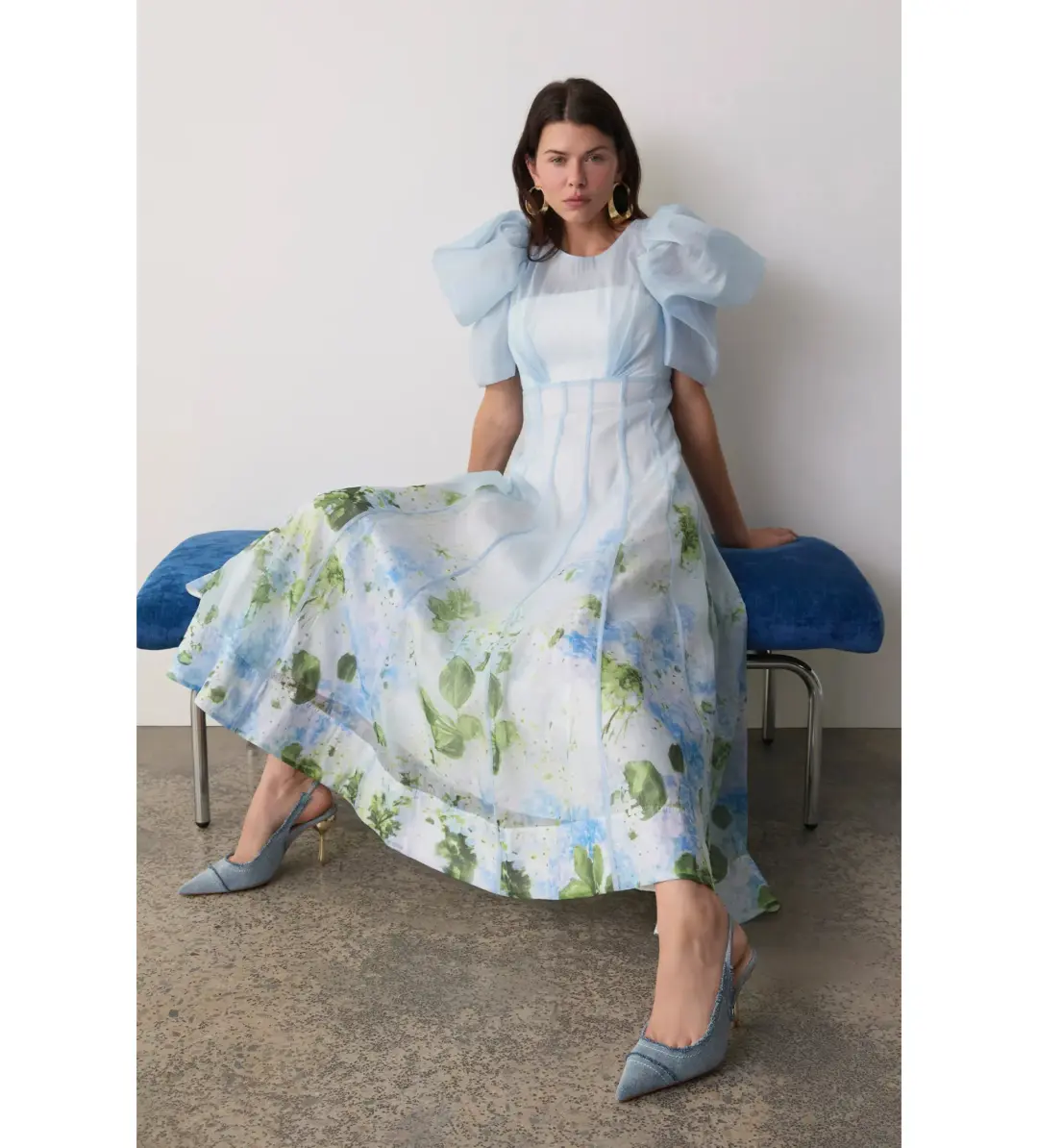 Aje Clementine Midi Dress Blue Hydrangea Size 10 for rent on The Volte - main image