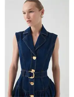 Elena Belted Denim Mini Dress