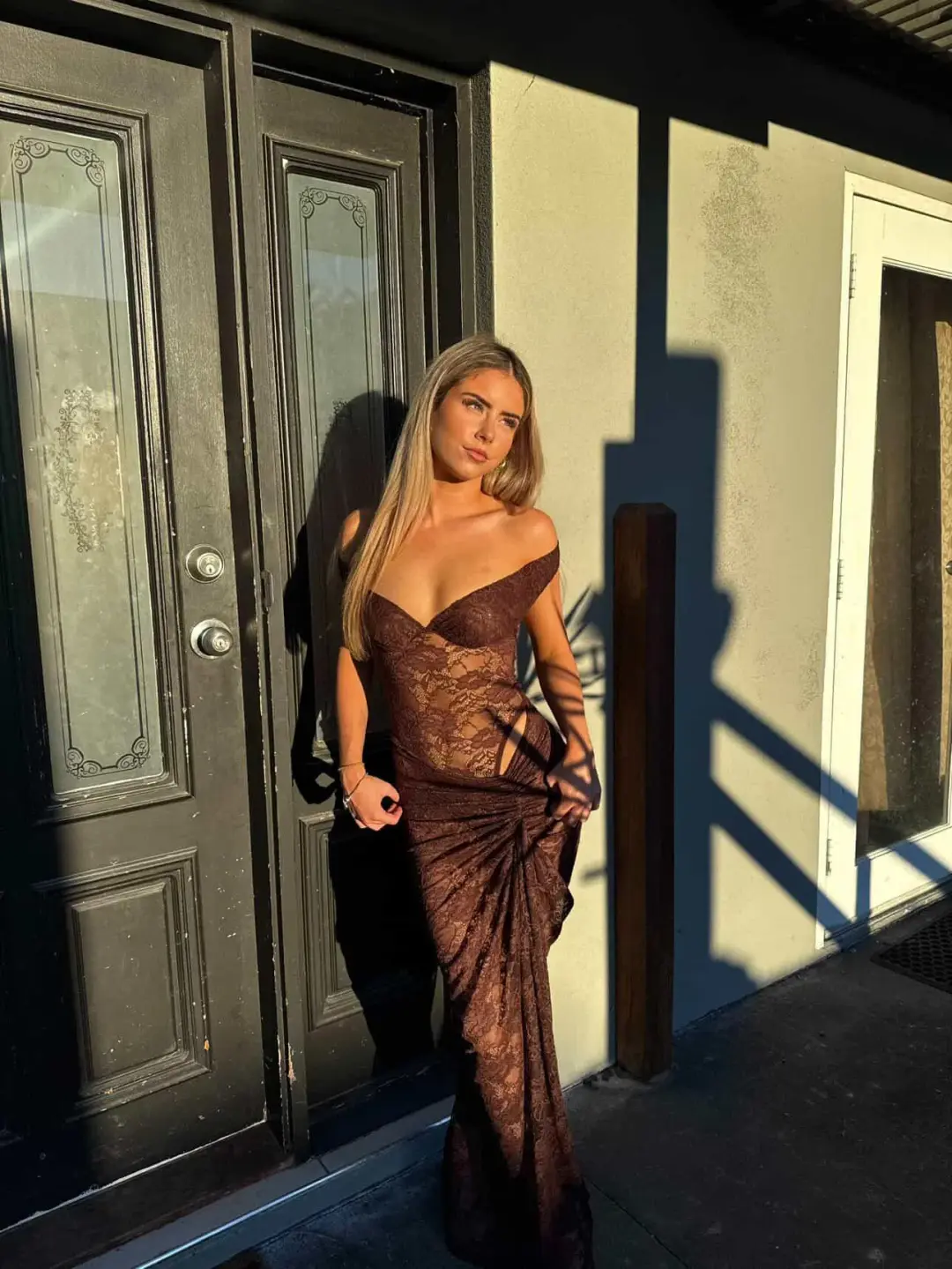 Natalie Rolt Aubrey Dress in Espresso Size AU6 for rent on The Volte - main image