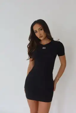 Miu Miu Logo Mini Dress Print Black Size 8