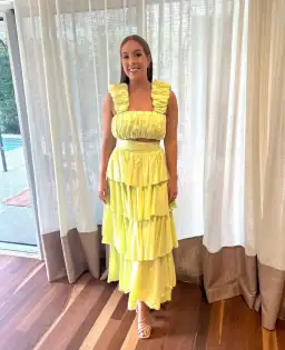 Aje Medina Ruched Top Size AU 12 and Tiered Midi Skirt Size AU 14 Set in Lemon for rent on The Volte - image 8