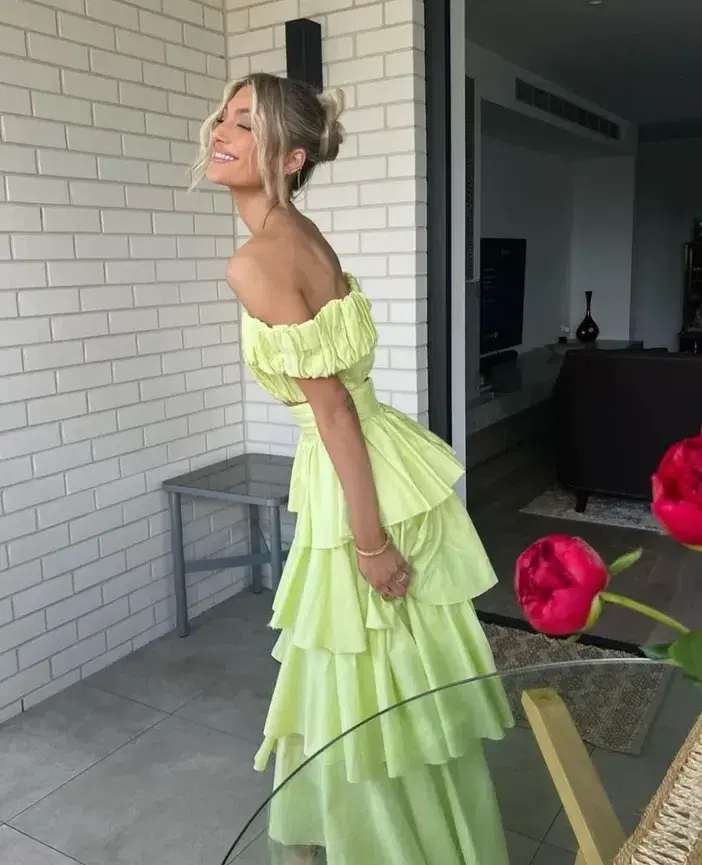 Aje Medina Ruched Top Size AU 12 and Tiered Midi Skirt Size AU 14 Set in Lemon for rent on The Volte - main image