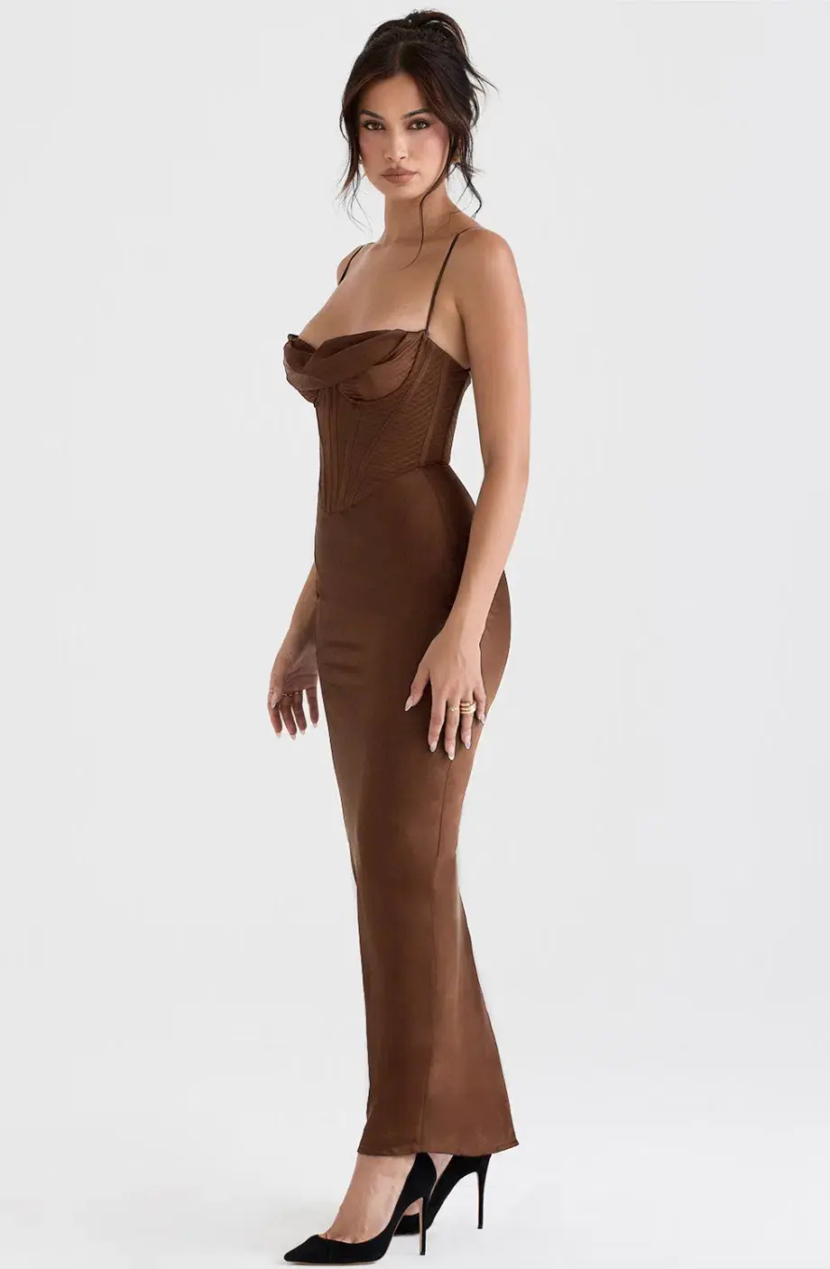 House of CB Charmaine Maxi Dress in Chocolate Corset Size S/ AU 8 for rent on The Volte - main image